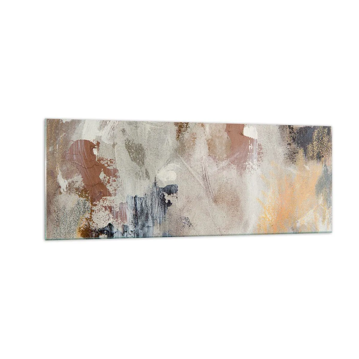 Impression sur verre - Image sur verre - Taches abstraites dans des tons neutres de beige et d'or - 140x50cm - Abstraction brumeuse - Décoration murale moderne pour le salon et la chambre ARTTOR