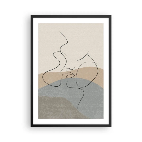 Affiche dans un cadre noir - Poster - Une ligne minimaliste qui crée un visage féminin - 50x70cm - Comme un coup de pinceau - Décoration murale moderne pour le salon et la chambre ARTTOR