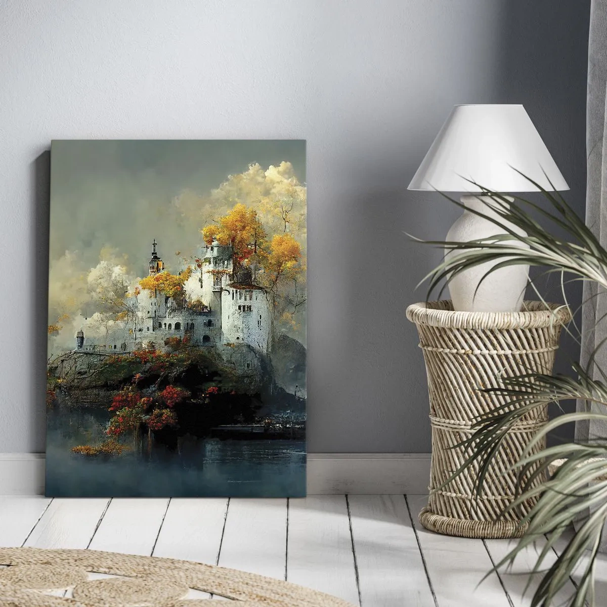 Impression sur toile - Image sur toile - Un château sur une colline entouré d'arbres d'automne - 70x100cm - Le début d'une histoire romantique - Décoration murale moderne pour le salon et la chambre ARTTOR