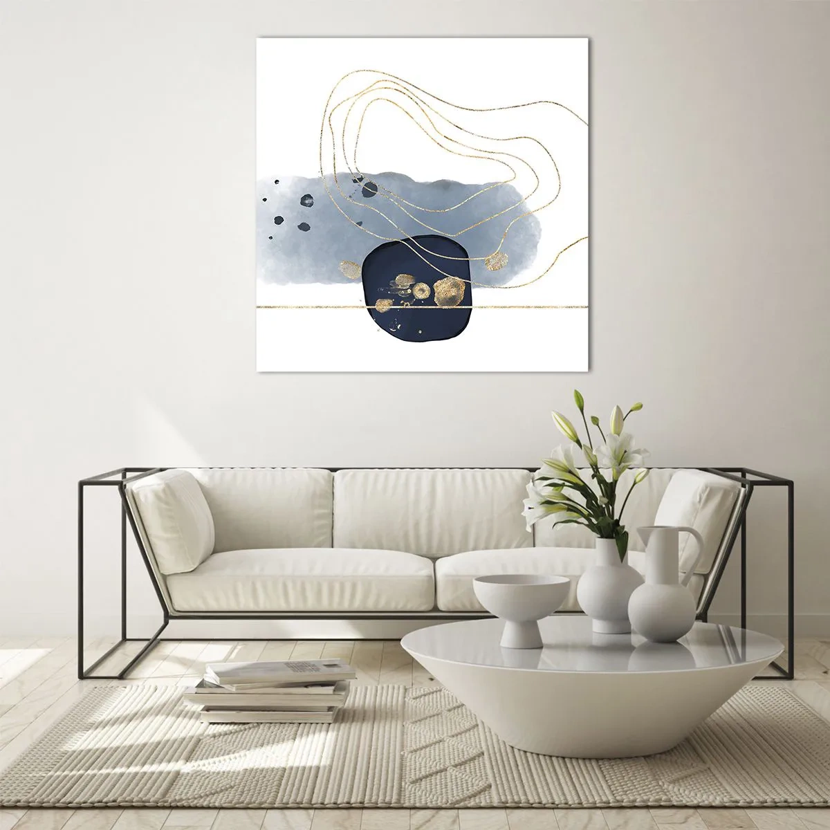 Impression sur verre - Image sur verre - Fantaisie bleu et or - 70x70 cm