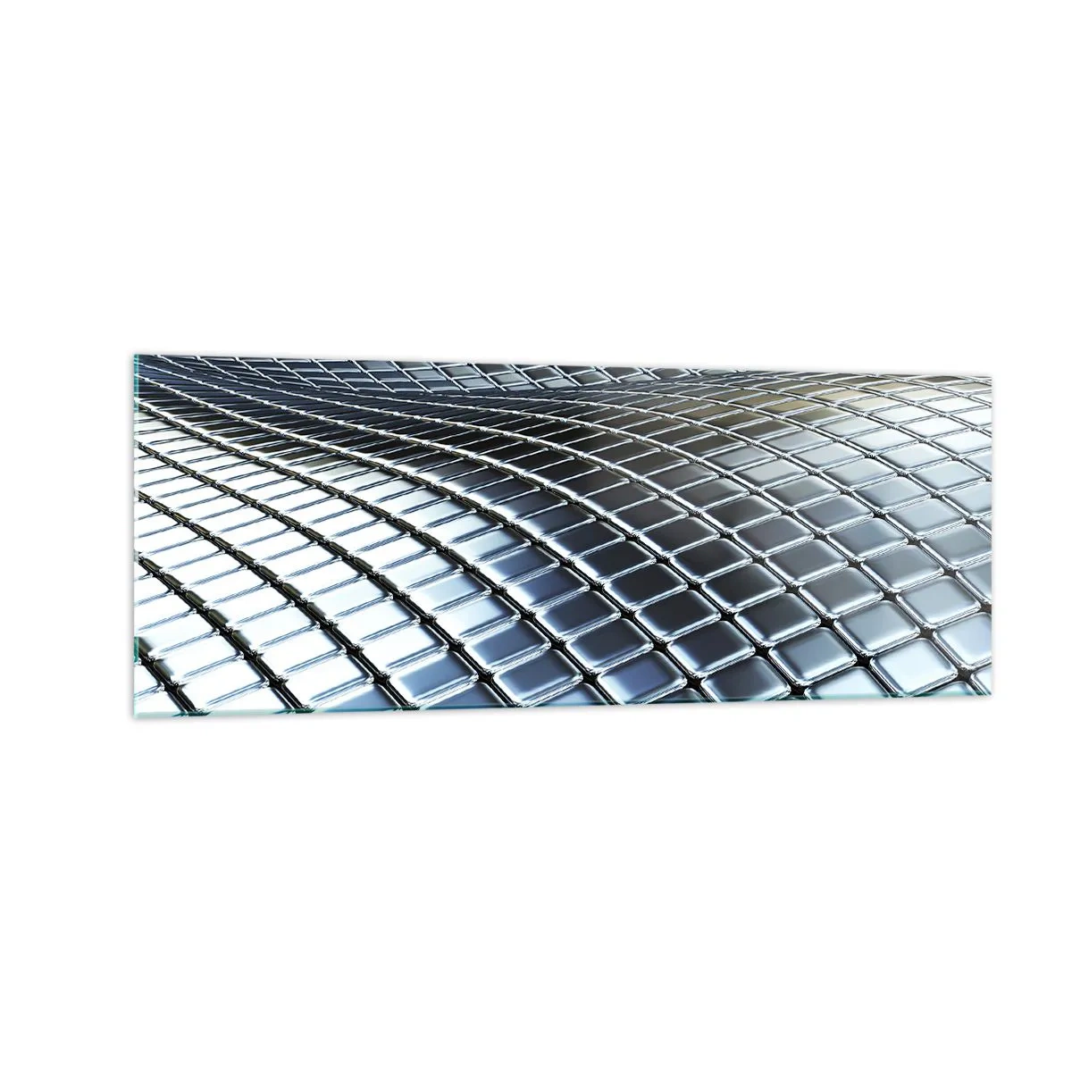 Impression sur verre - Image sur verre - Structure moderne composée de carrés métalliques - 140x50cm - Vague argent métallique - Décoration murale moderne pour le salon et la chambre ARTTOR