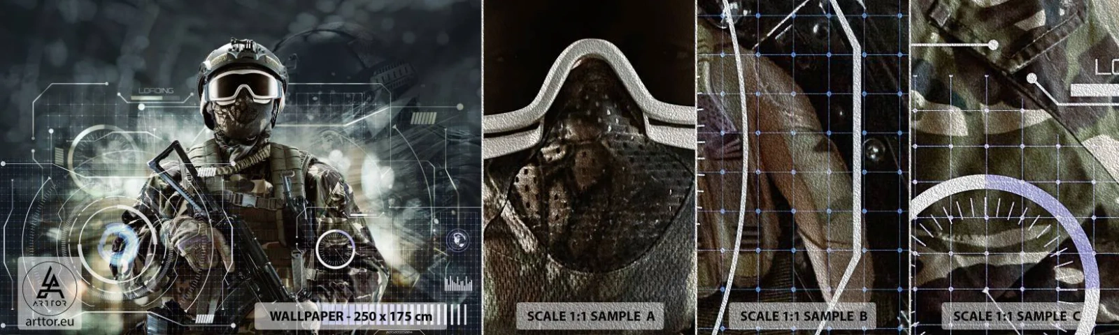 Échantillon de Papier Peint Premium Sand - Puissance sans limite - Abstraction, Soldat, Commando - 100x30 cm