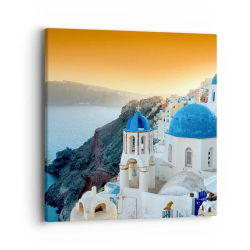 Impression sur toile - Image sur toile - Santorin - blotti contre les rochers - 40x40 cm