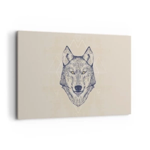 Impression sur toile - Image sur toile - Un loup géométrique sur fond clair avec des motifs minimalistes. - 120x80cm - Un alpha au regard pénétrant - Décoration murale moderne pour le salon et la chambre ARTTOR