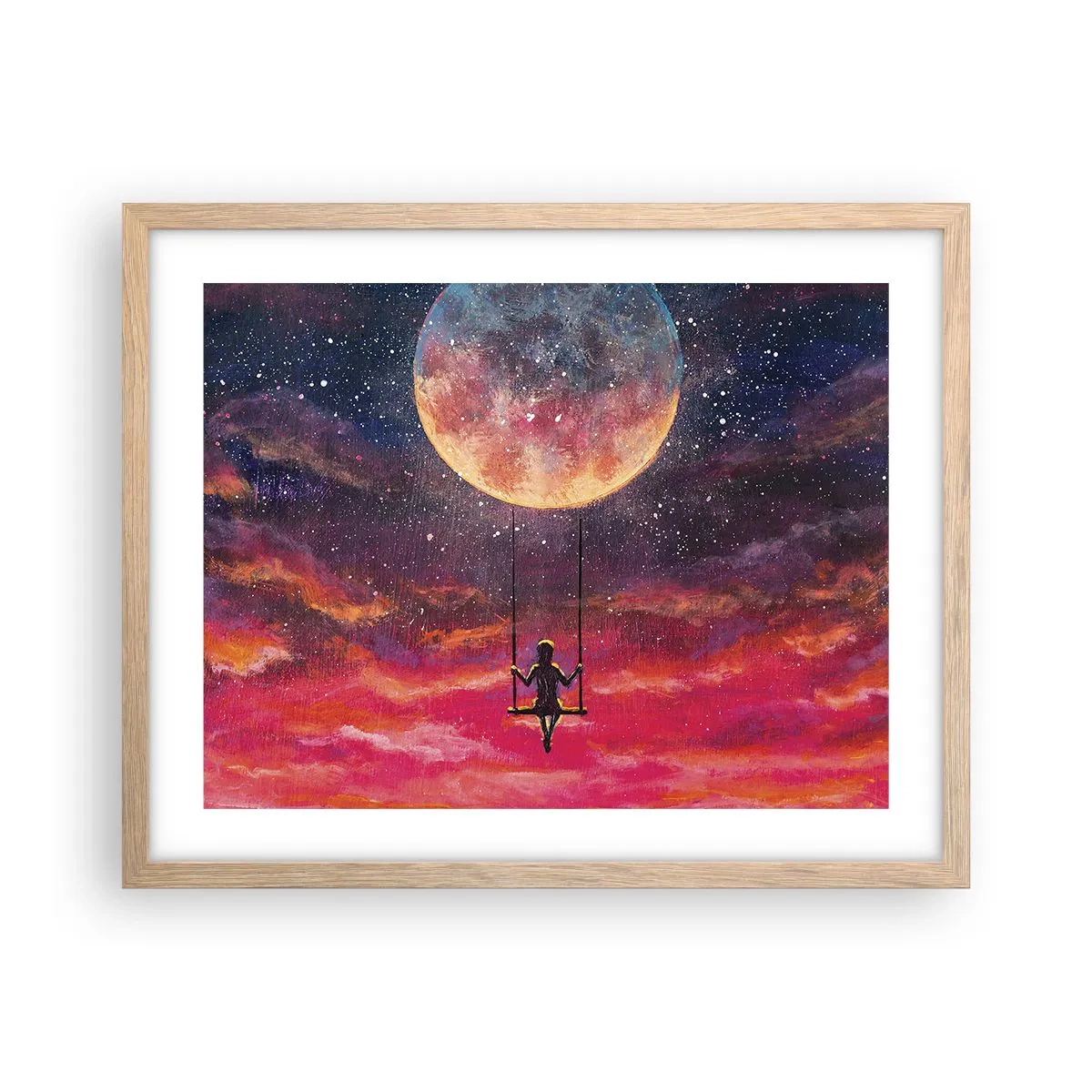 Affiche dans un chêne clair - Poster - Se balancer dans les nuages - 50x40 cm