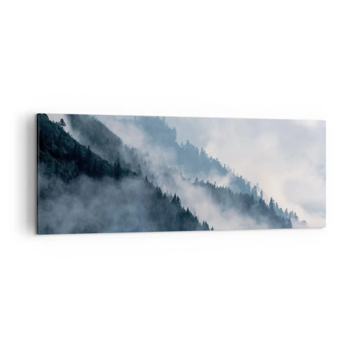 Impression sur toile - Image sur toile - Le brouillard plane sur les flancs boisés des montagnes dans un paysage mystérieux - 140x50cm - Mysticisme des montagnes - Décoration murale moderne pour le salon et la chambre ARTTOR