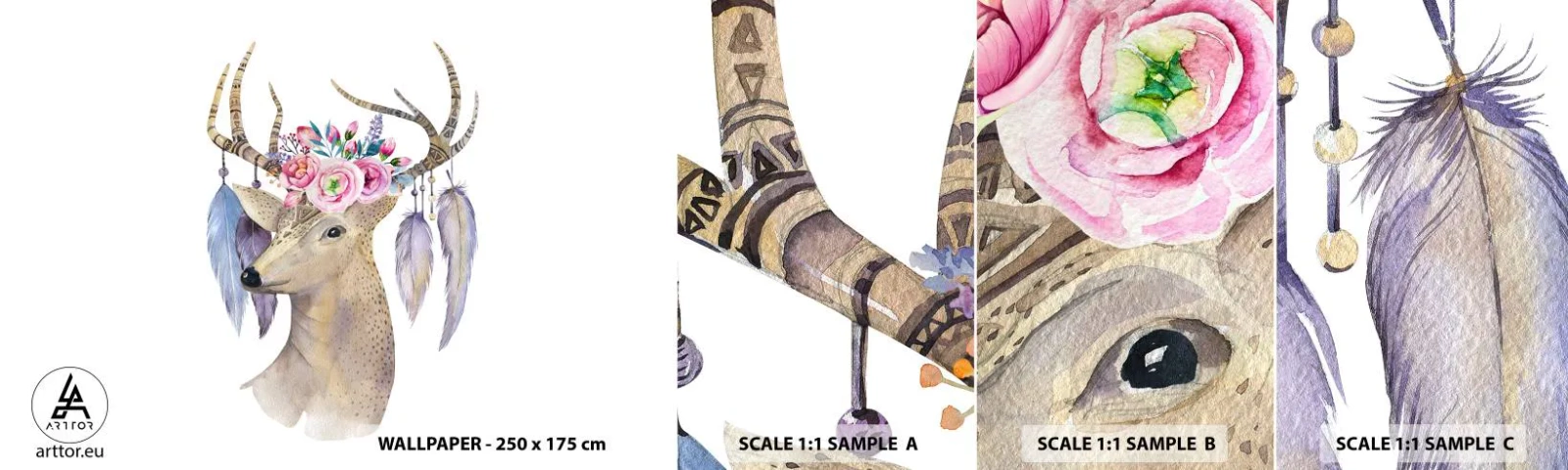 Échantillon De Papier Peint Standard Eco - Guide de l'âme - doux, innocent - Abstraction, Animaux, Cerf - 100x30 cm