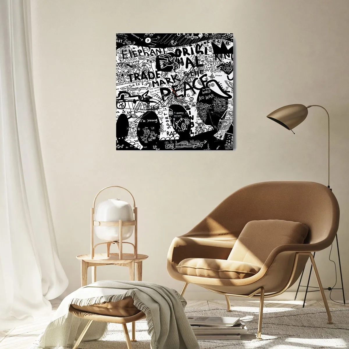 Horloge murale - Pendule murale - Graphiques en noir et blanc avec des motifs graffitis - 30x30cm - La richesse des rues - Décoration murale moderne pour le salon et la chambre ARTTOR