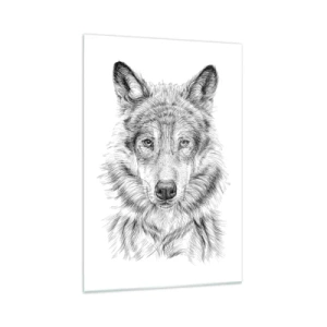Impression sur verre - Image sur verre - Croquis d'une tête de loup dans un style monochrome sur fond blanc - 70x100cm - Un leader né - Décoration murale moderne pour le salon et la chambre ARTTOR