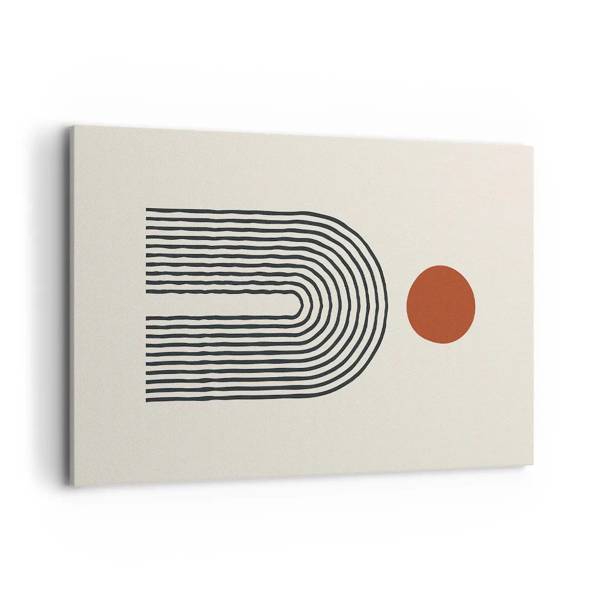 Impression sur toile - Image sur toile - Motif abstrait moderne avec des lignes et un cercle rouge - 120x80cm - Le magnétisme des formes et des couleurs - Décoration murale moderne pour le salon et la chambre ARTTOR