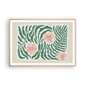 Affiche dans un chêne clair - Poster - Fleurit en vert - 100x70 cm