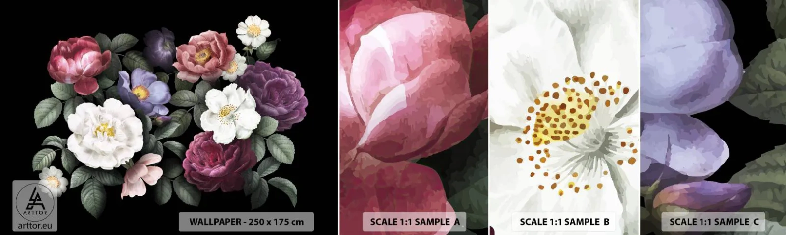 Échantillon De Papier Peint Standard Eco - D'un jardin anglais - Fleurs, Bouquet de fleurs, Arrangement de fleurs - 100x30 cm