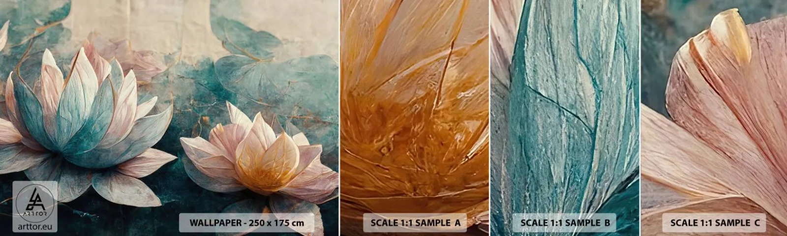 Échantillon de Papier Peint Autocollant Deluxe Sticker - Les étoiles du lac - Fleurs, Art Déco, Lotus - 100x30 cm