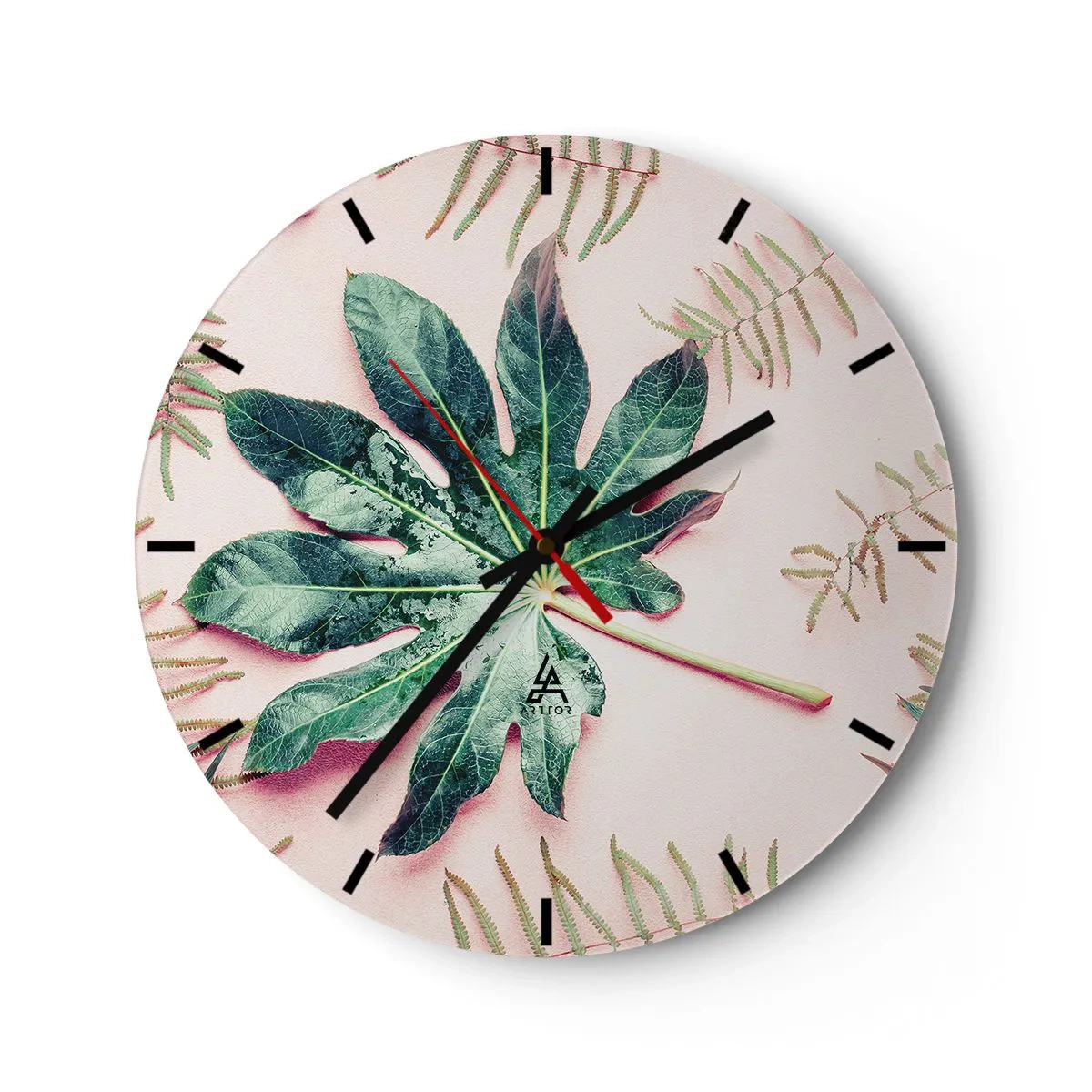 Horloge murale - Pendule murale - Étude de verdure sur fond rose - 40x40 cm