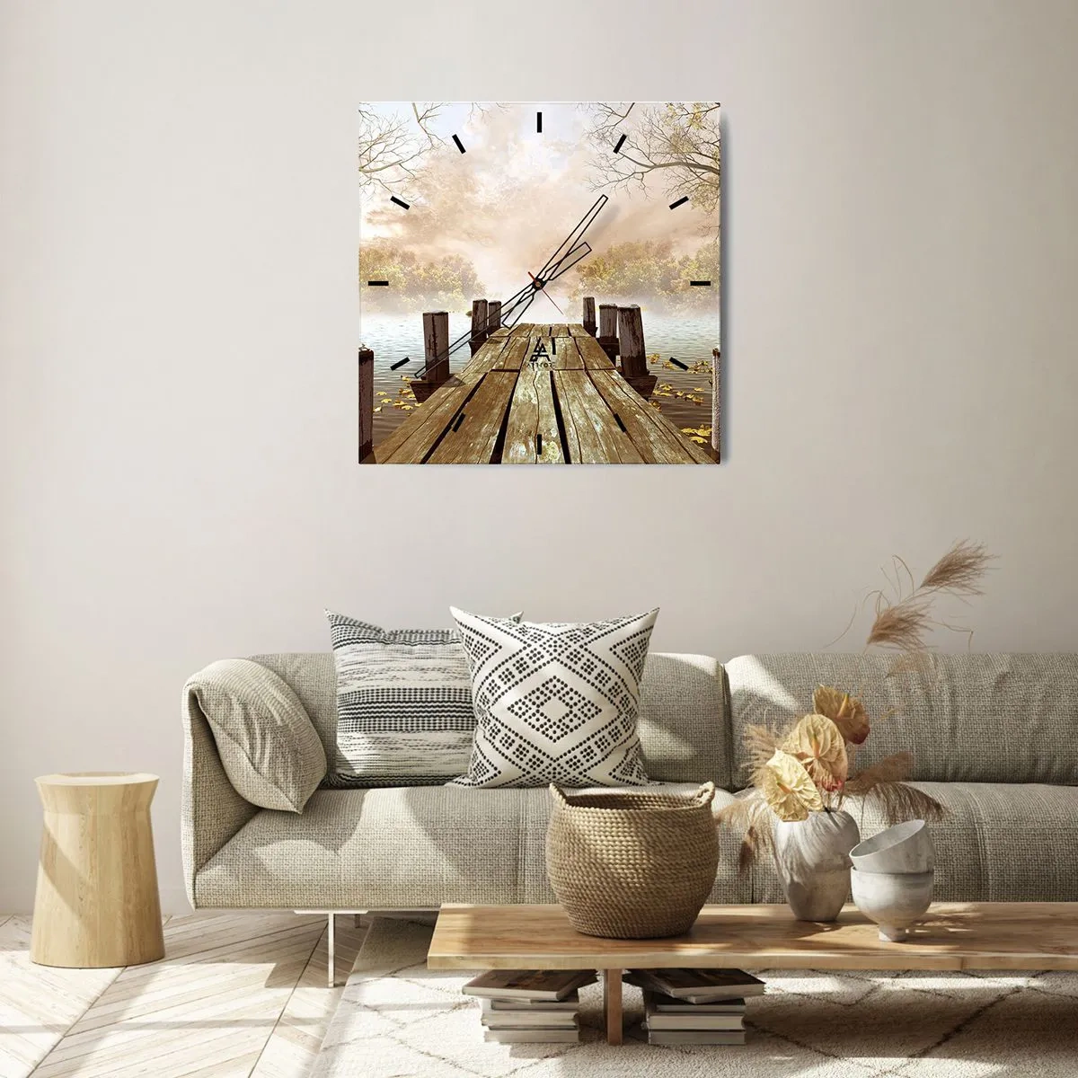 Horloge murale - Pendule murale - Une jetée en bois menant à un lac calme dans la brume matinale - 30x30cm - La douce tristesse de l'automne - Décoration murale moderne pour le salon et la chambre ARTTOR