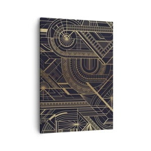 Impression sur toile - Image sur toile - Motifs géométriques dorés sur fond noir dans le style Art Déco - 50x70cm - Concept, idée, plan - Décoration murale moderne pour le salon et la chambre ARTTOR