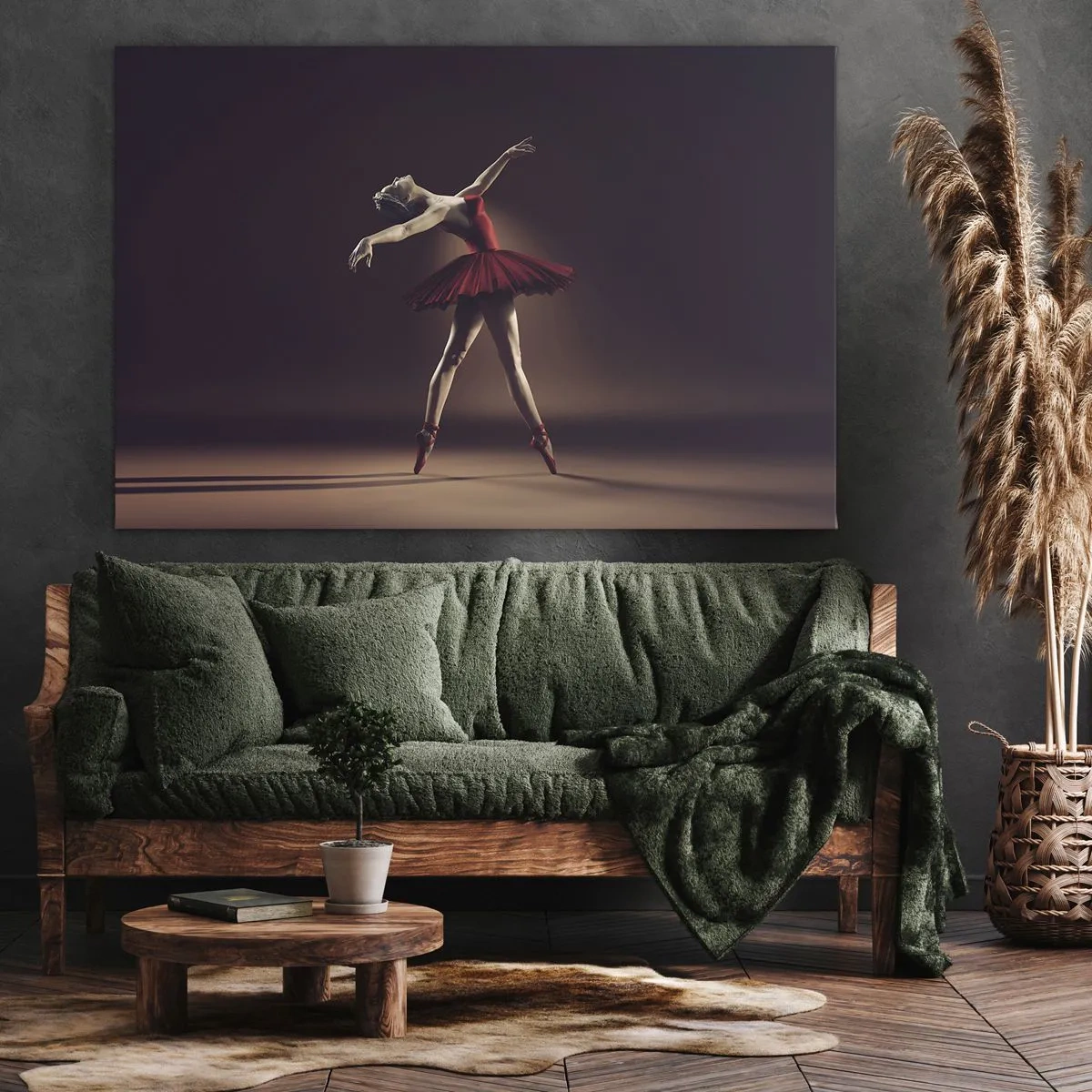 Impression sur toile - Image sur toile - Une danseuse de ballet en robe rouge sur fond de scène - 70x50cm - Une danseuse étoile - Décoration murale moderne pour le salon et la chambre ARTTOR