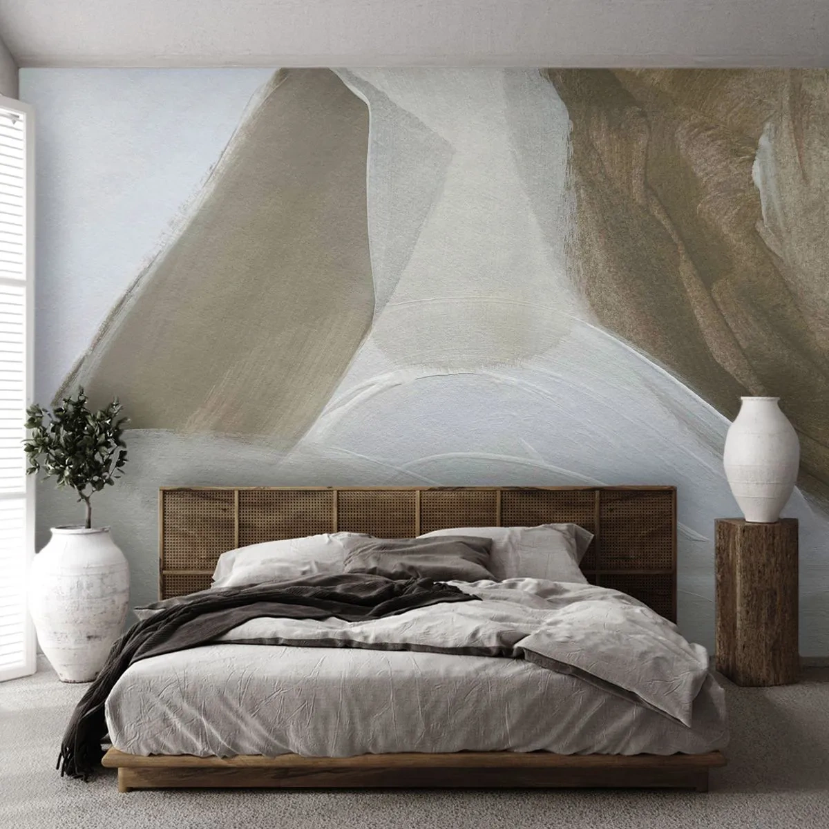 Papier Peint Photo Premium Canvas - Abstraction délicate dans les tons beige et blanc - 100x70cm - Une vague de blanc - Décoration murale moderne pour le salon et la chambre ARTTOR