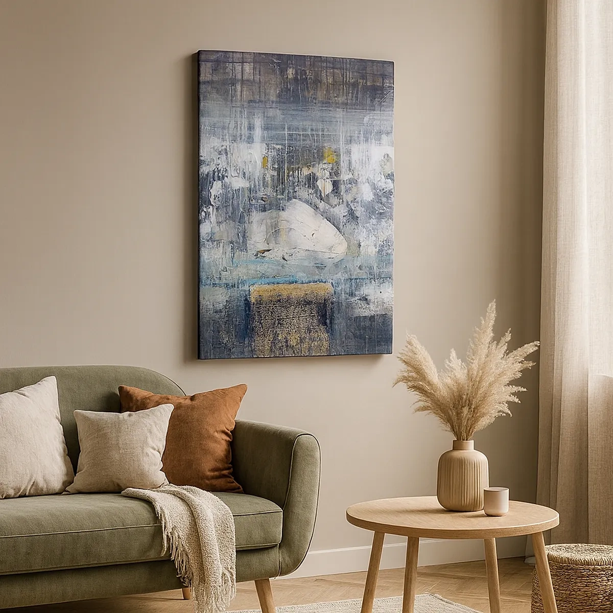 Impression sur toile - Image sur toile - Composition abstraite aux tons froids - 50x70cm - Comme sur la glace, comme après décembre - Décoration murale moderne pour le salon et la chambre ARTTOR