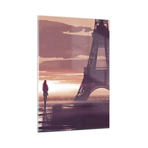 Impression sur verre - Image sur verre - Une silhouette regardant la Tour Eiffel à la lumière du soleil couchant - 80x120cm - Seulement deux d'entre eux - Décoration murale moderne pour le salon et la chambre ARTTOR