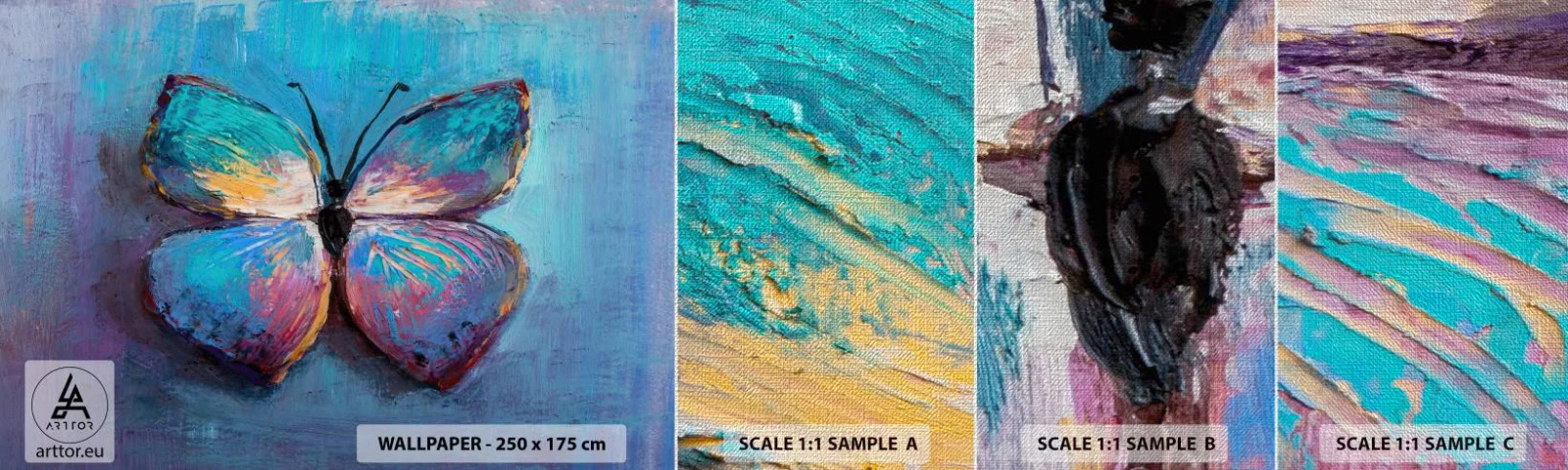 Échantillon de Papier Peint Premium Canvas - Dans toute sa splendeur - Papillon, Morceau, Peinture - 100x30 cm