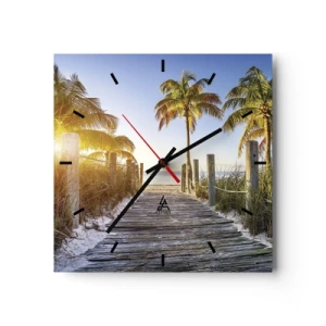 Horloge murale - Pendule murale - Chemin en bois sur la plage avec des palmiers en arrière-plan - 30x30cm - Directement au paradis - Décoration murale moderne pour le salon et la chambre ARTTOR