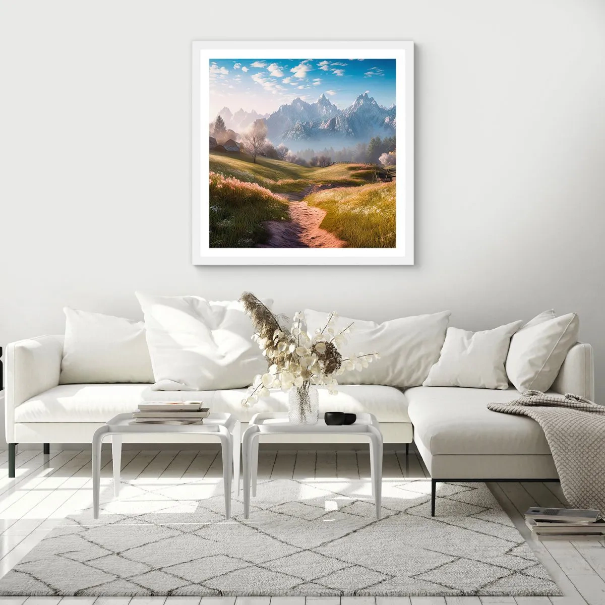 Affiche dans un cadre blanc - Poster - Vallée idyllique - 60x60 cm