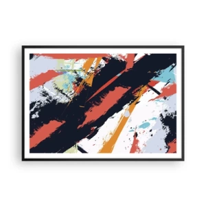 Affiche dans un cadre noir - Poster - Coups de pinceau abstraits aux couleurs vives - 100x70cm - Composition dynamique - Décoration murale moderne pour le salon et la chambre ARTTOR