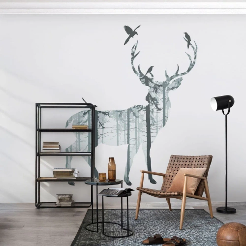 Papier Peint Autocollant Deluxe Sticker - La bonne âme de la forêt - Abstraction, Cerf, Nature - 200x140 cm