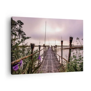 Impression sur toile - Image sur toile - Pont de bambou sur l'eau à l'aube - 70x50cm - Le silence et le calme d'Asie - Décoration murale moderne pour le salon et la chambre ARTTOR