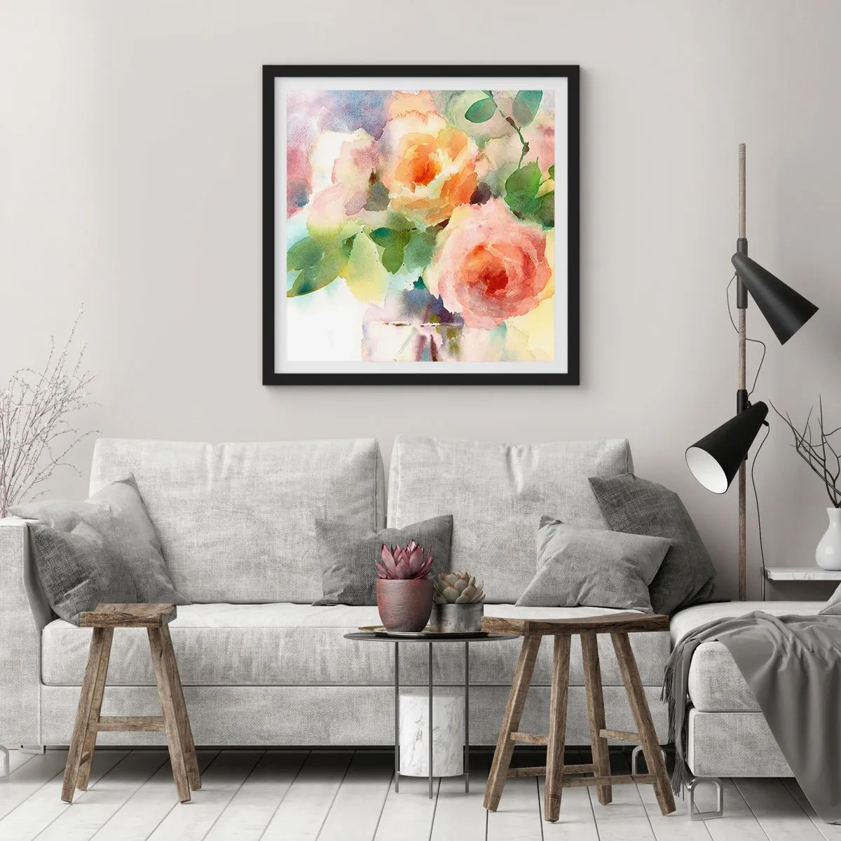 Affiche dans un cadre noir - Poster - Délicat comme l'aquarelle - 50x50 cm