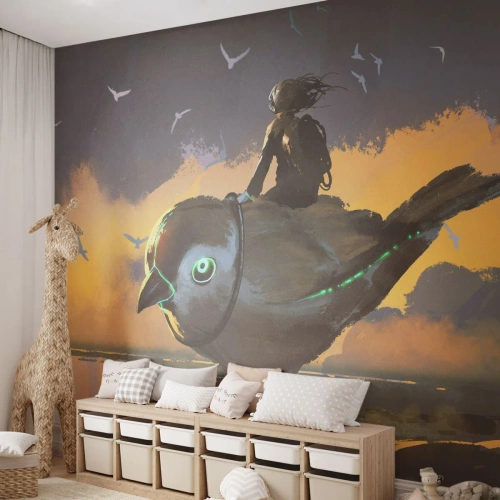 Papier Peint Autocollant Deluxe Sticker - Un arrêt sur un voyage fantastique - Abstraction, Oiseau, Fantaisie - 250x175 cm