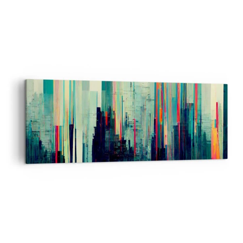 Impression sur toile - Image sur toile - Abstraction avec des lignes verticales et un horizon urbain - 140x50cm - Ville futuriste - Décoration murale moderne pour le salon et la chambre ARTTOR