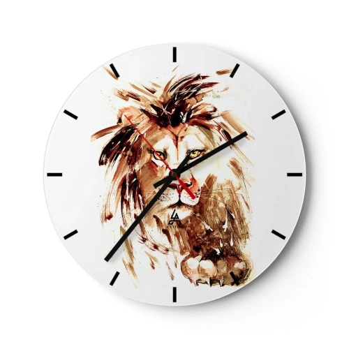 Horloge murale - Pendule murale - Portrait d'un lion aux tons bruns dans une forme artistique dynamique - 30x30cm - Force et dignité - Décoration murale moderne pour le salon, la cuisine et la chambre ARTTOR