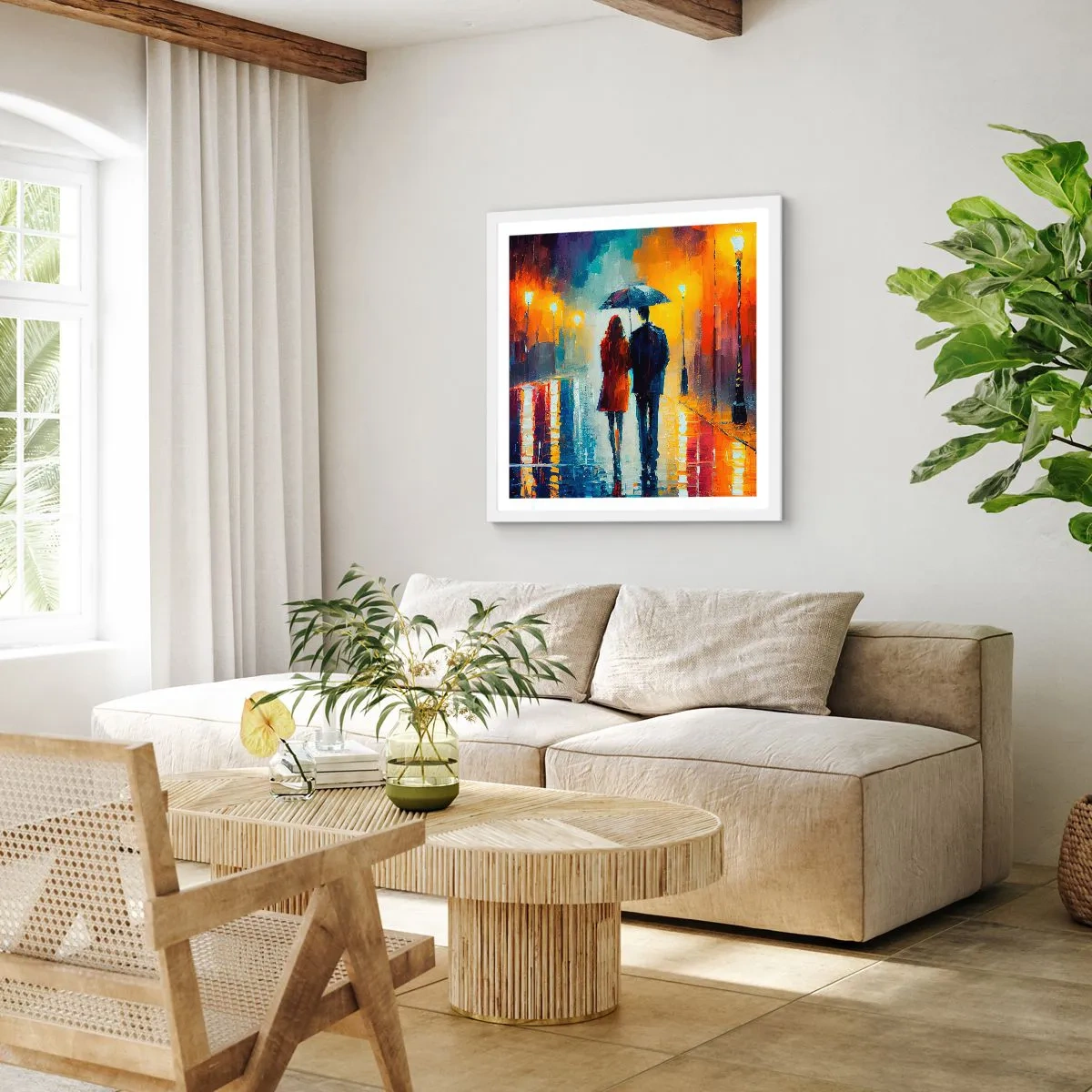 Affiche dans un cadre blanc - Poster - Ensemble – une nuit colorée - 30x30 cm