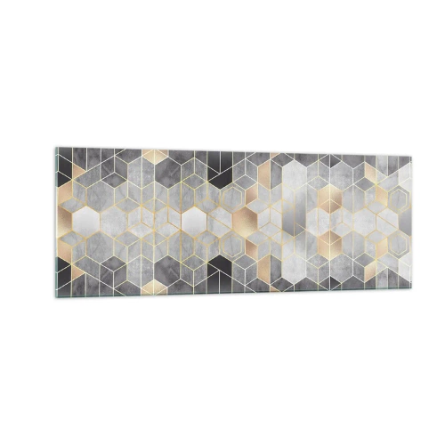 Impression sur verre - Image sur verre - Motif géométrique dans des tons dorés - 140x50cm - Composition de diamants - Décoration murale moderne pour le salon et la chambre ARTTOR