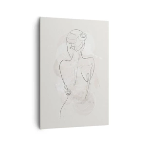 Impression sur toile - Image sur toile - Un croquis minimaliste d'une silhouette féminine sur un fond clair. - 70x100cm - Comme un instrument sensible - Décoration murale moderne pour le salon et la chambre ARTTOR
