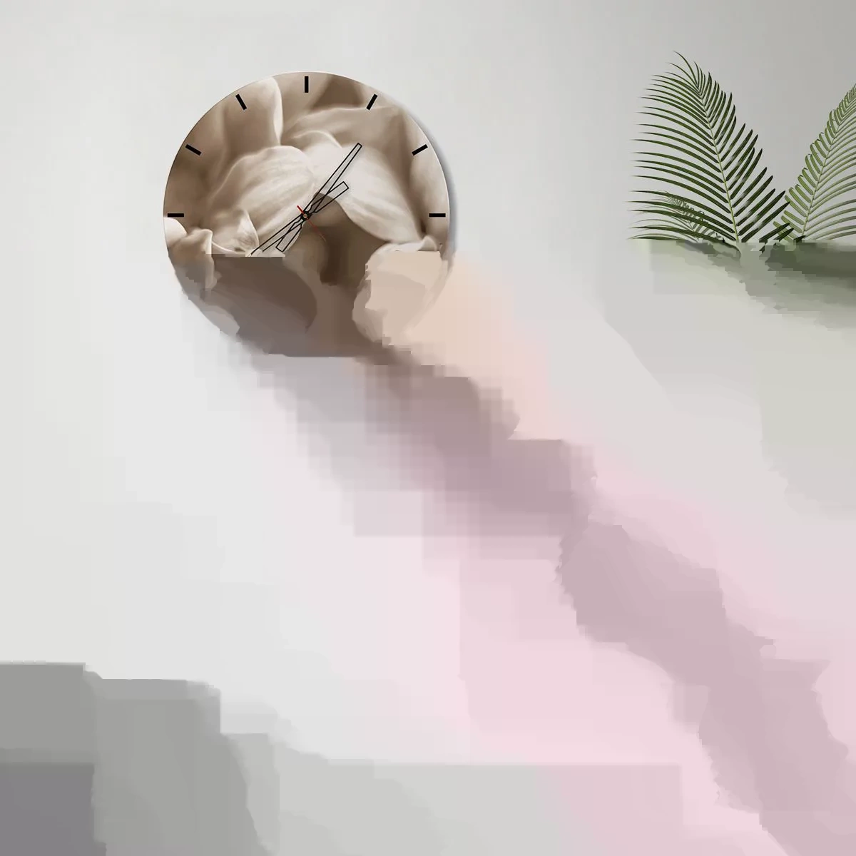 Horloge murale - Pendule murale - Gros plan de pétales de fleurs sépia crémeux - 30x30cm - Doux comme un sourire - Décoration murale moderne pour le salon, la cuisine et la chambre ARTTOR