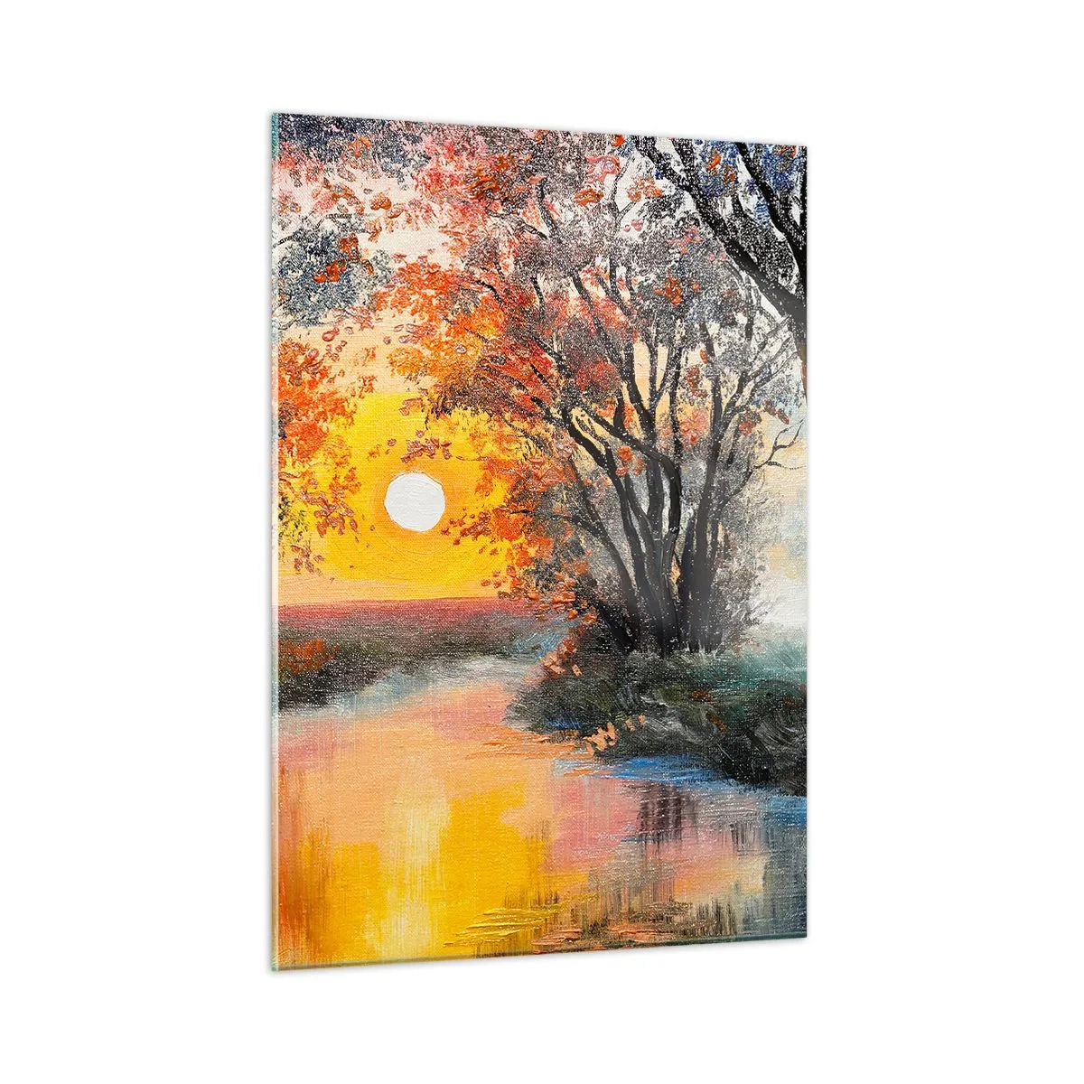 Impression sur verre - Image sur verre - Coucher de soleil sur la rivière parmi les arbres - 50x70cm - Climats de printemps - Décoration murale moderne pour le salon et la chambre ARTTOR