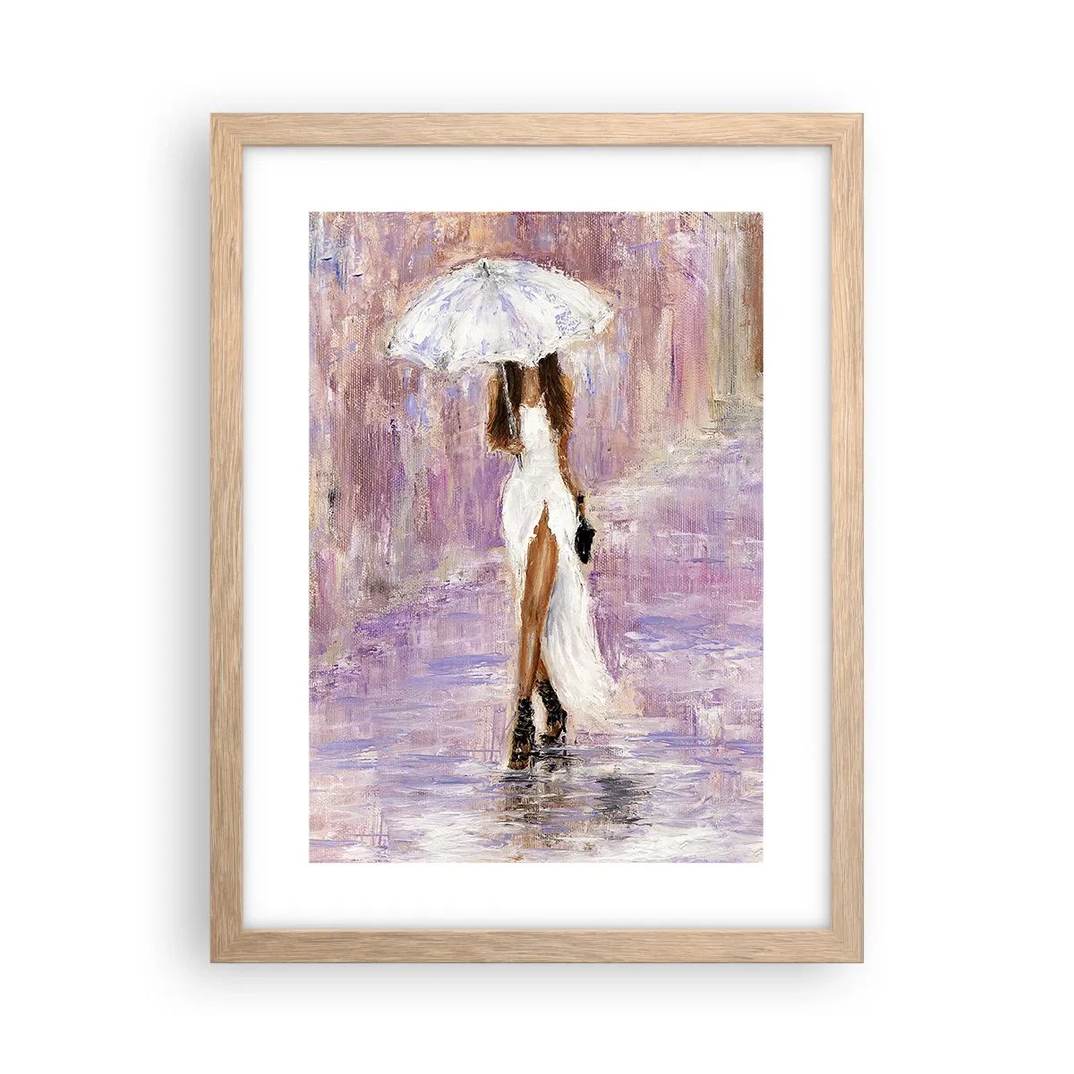 Affiche dans un chêne clair - Poster - Sous la pluie lilas - 30x40 cm