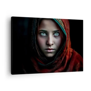 Impression sur toile - Image sur toile - Portrait d'une femme au regard intense aux couleurs chaudes - 70x50cm - Princesse orientale - Décoration murale moderne pour le salon et la chambre ARTTOR