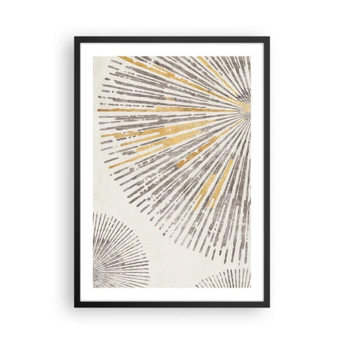 Affiche dans un cadre noir - Poster - Motif de rayons abstrait dans des tons dorés et marron - 50x70cm - La beauté du rayon - Décoration murale moderne pour le salon et la chambre ARTTOR