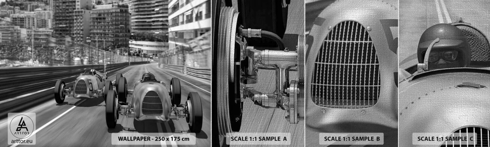 Échantillon de Papier Peint Premium Canvas - Il y a longtemps à Monté Carlo - Automobile, Course, Ancien - 100x30 cm