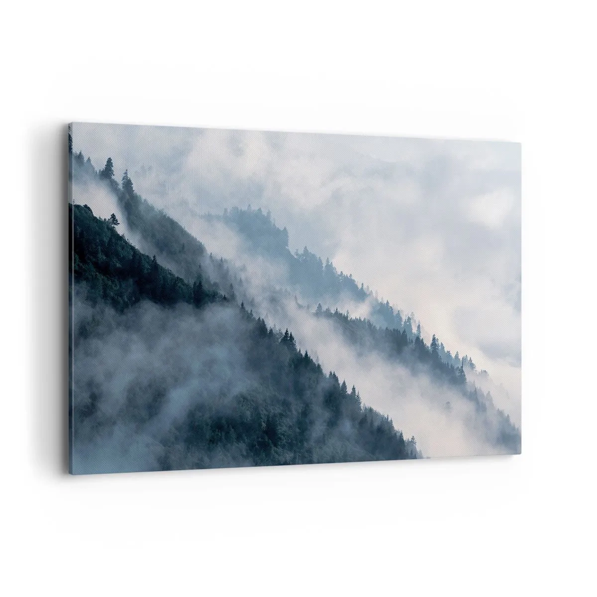 Impression sur toile - Image sur toile - Le brouillard plane sur les flancs boisés des montagnes dans un paysage mystérieux - 120x80cm - Mysticisme des montagnes - Décoration murale moderne pour le salon et la chambre ARTTOR