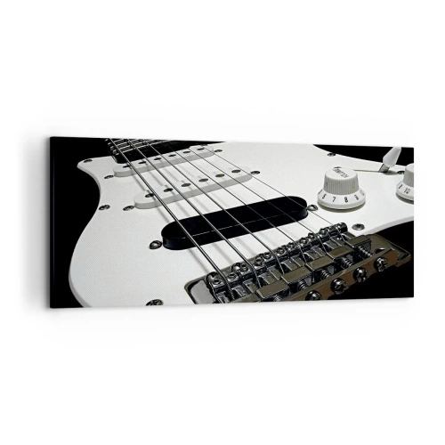 Impression sur toile - Image sur toile - Gros plan d'une guitare électrique blanche sur fond noir. - 120x50cm - Son caché en blanc - Décoration murale moderne pour le salon et la chambre ARTTOR