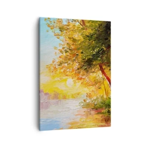 Impression sur toile - Image sur toile - Un paysage pittoresque avec une rivière et des arbres au coucher du soleil - 50x70cm - Et in Arcadia ego - Décoration murale moderne pour le salon et la chambre ARTTOR