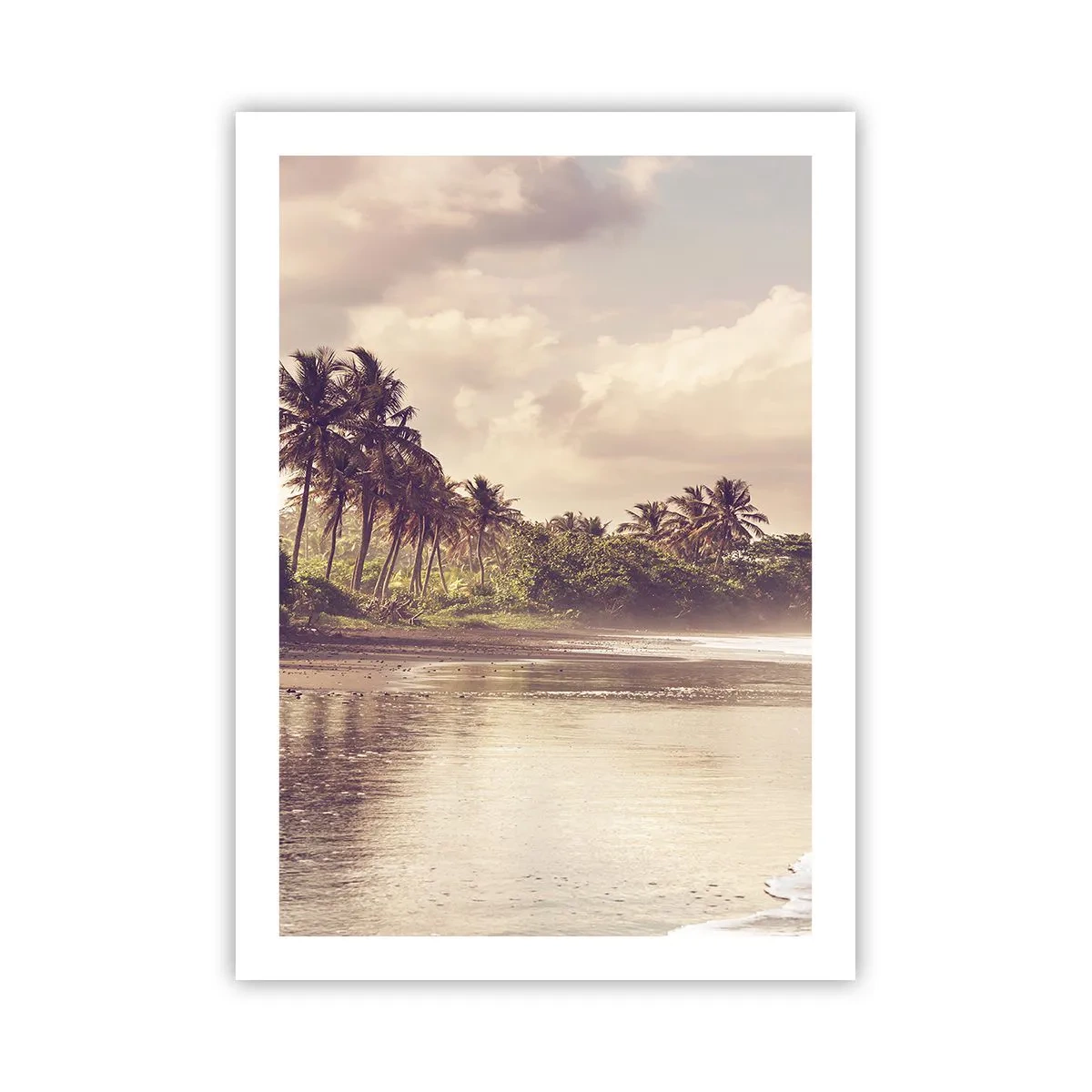 Affiche - Poster - Plage tropicale au coucher du soleil avec palmiers - 50x70cm - La caresse des vagues - Décoration murale moderne pour le salon et la chambre ARTTOR