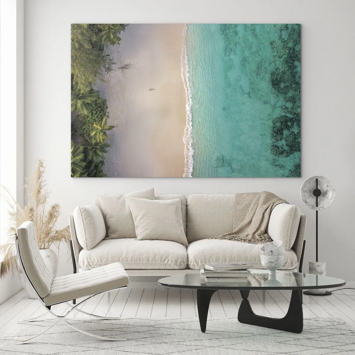 Impression sur verre - Image sur verre - Vue aérienne d'une plage tropicale et d'une mer turquoise - 120x80cm - Plage paradisiaque - Décoration murale moderne pour le salon et la chambre ARTTOR