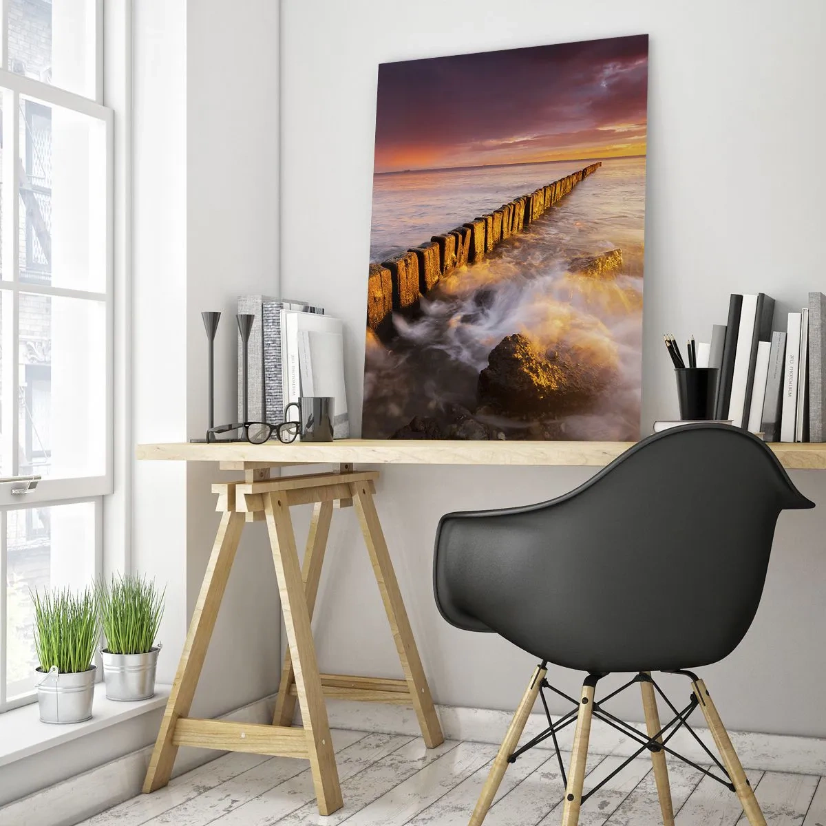 Impression sur verre - Image sur verre - Un paysage pittoresque au bord de la mer au coucher du soleil - 70x100cm - La douceur des vagues - Décoration murale moderne pour le salon et la chambre ARTTOR