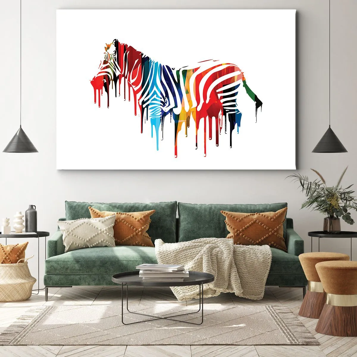 Impression sur toile - Image sur toile - Zèbre abstrait aux couleurs vives avec un effet de peinture - 70x50cm - Pas seulement en noir et blanc - Décoration murale moderne pour le salon et la chambre ARTTOR